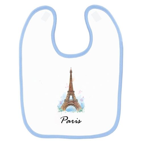 Bavoir Bébé Imprimé Tour Eiffel Paris Bleu