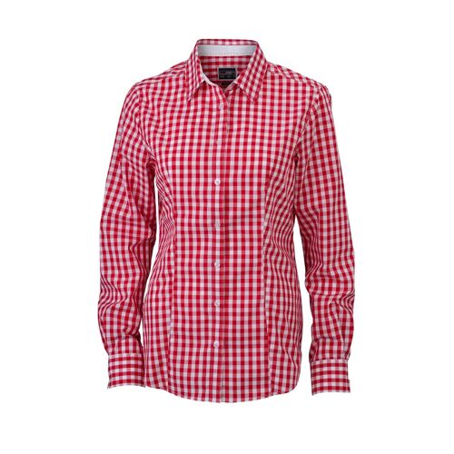 Chemisier Chemise Manches Longues Femme Carreaux Vichy Jn616 - Rouge
