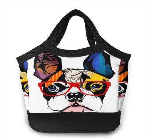 Flower Portable Lunch Bag Tote Bags - Portrait de bouledogue français