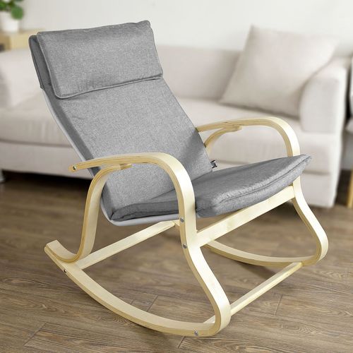 Sobuy Fst15-Dg Rocking Chair Fauteuil À Bascule Berçant Fauteuil Relax En Bouleau Flexible - Gris