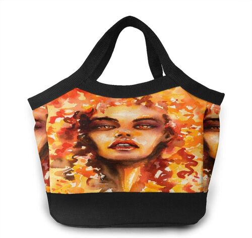 Aztèque Abstrait Géométrique Art Portable Sac À Lunch Sacs Fourre-Tout -Belle Fille Aux Cheveux Bouclés