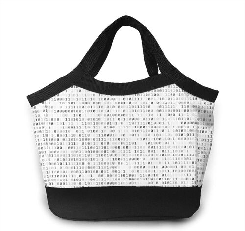 Sacs fourre-tout portatifs de sac de déjeuner de fleur de pivoine de lin - code binaire de données d'ordinateur de matrice