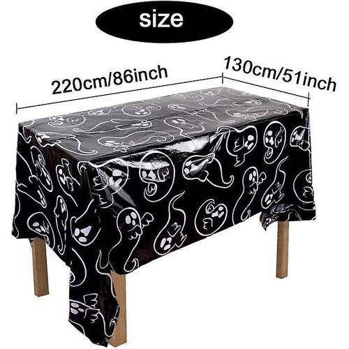 Nappe d'Halloween, nappe imperméable à l'eau 220x130cm, nappe fantôme pour la décoration de fête d'Halloween (1pcs, noir)