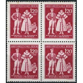Tchecoslovaquie, Occupation Allemande, Boheme Et Moravie (Böhmen Und Mahren), 1944, Tres Beau Bloc Neuf** Luxe 4 Timbres Yvert 112, 5ème Anniversaire Du "Protectorat Allemand", Costumes Traditionnels.