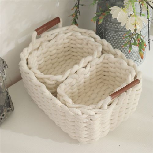 3pcs Panier De Rangement En Corde De Coton,Boîte De Rangement,Organiseur De Placard Pour Bureau,Salle De Bain,Chambre De Bébé(Blanc)