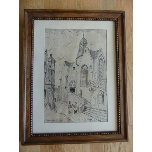 Redon. Eglise Saint-Nicolas. Gravure En Noir Et Blanc Signée Mainguy Et Datée De 1951