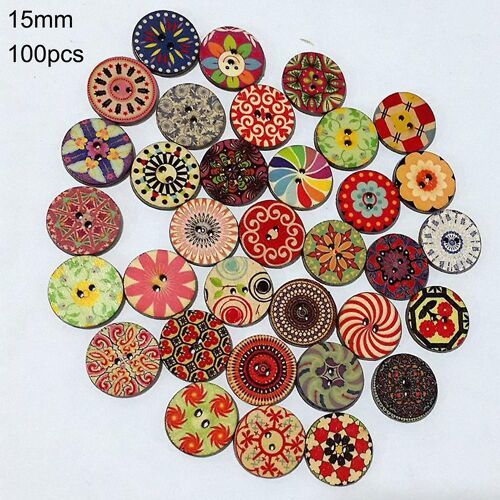 100 Pcs Artisanat Boutons Robuste Bois Rétro Fleur Forme Assorties Couleurs Lumière En Bois Boutons 15mm Diamètre