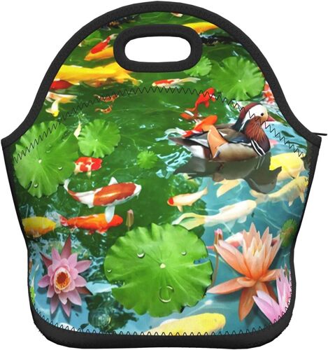 Lotus Pond Fish Motif Floral Sacs à LunchSac à Lunch Fourre-Tout Boîte à Lunch-Lotus Pond Fish Motif Floral