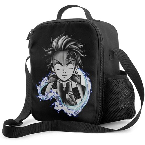 Anime Demon Slayer Tanjiro Kamado Boîte à lunch portable avec doublure isolée rembourrée Sac à lunch Refroidisseur thermique Réutilisable Stockage des aliments chauds avec étoile d'épaule