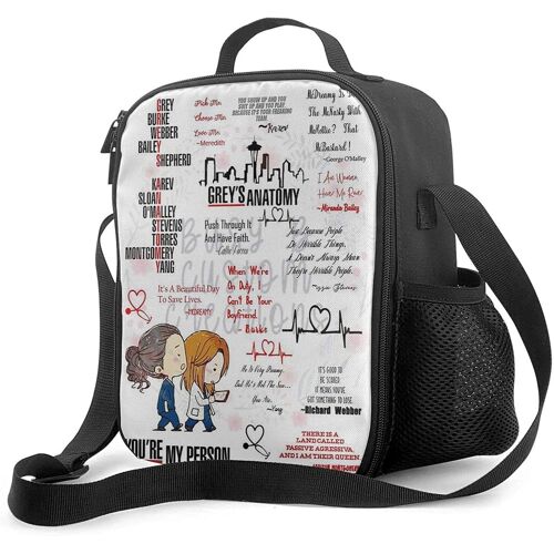 Sac à déjeuner unisexe isolé étanche, sac à déjeuner Grey's Anato-My Cartoon Freezer, sac à déjeuner isotherme portable pour enfants/adultes avec bretelles réglables