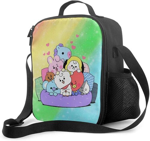 BTS Boîte à lunch portable avec doublure isolée rembourrée Sac à lunch Refroidisseur thermique Réutilisable Stockage de nourriture chaude avec étoile d'épaule pour adultes et enfants
