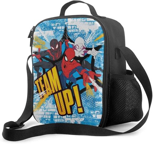 Spider Team Up Boîte à lunch portable avec doublure isolée rembourrée Sac à lunch Refroidisseur thermique Réutilisable Stockage des aliments chauds avec étoile d'épaule pour adultes et enfants