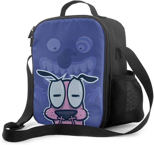 Courage The Cowardly Dog Boîte à lunch portable avec doublure isolée rembourrée Sac à lunch Refroidisseur thermique Réutilisable Stockage de nourriture chaude avec étoile d'épaule pour adultes et enfants