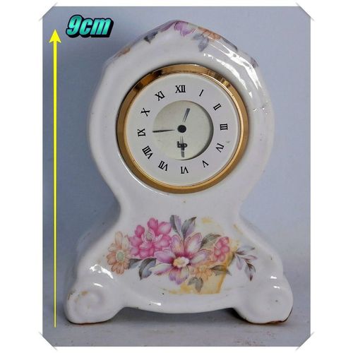 Mini horloge en porcelaine de chine motif floral - 9cm - années 90
