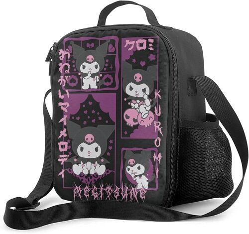 Boîte à déjeuner Sac isotherme Kuromi and My Melody Noir Portable Refroidisseur thermique Sacs à déjeuner isolés Sac fourre-tout élégant Récipient à déjeuner réutilisable pour pique-nique voyage travail repas
