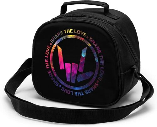 Sac repas pour enfants Share The Love Cooler Sac fourre-tout à déjeuner isotherme avec bandoulière étanche portable Bento réutilisable pour aliments chauds Boîte à déjeuner pour enfants Noir