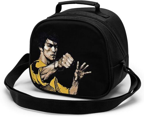 Bruce Lee Sac repas pour enfants Sac fourre-tout isotherme thermique avec bandoulière Bento portable étanche, boîte de rangement des aliments chauds, boîte à déjeuner pour enfants pour l'école