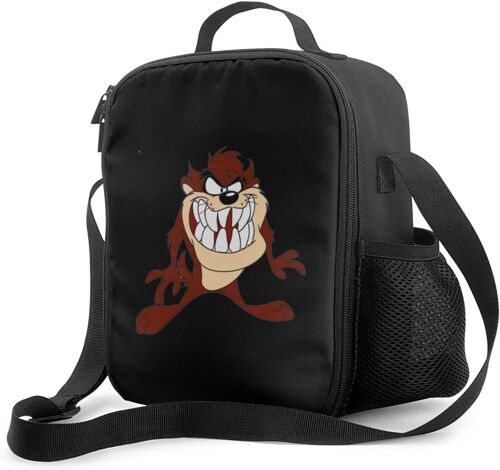 Looney Tunes Tasmanian Devil Taz Boîte à déjeuner avec doublure isolée rembourrée Sac à déjeuner isotherme portable Sac à déjeuner fourre-tout à bandoulière pour adultes et enfants à l'école et au bureau