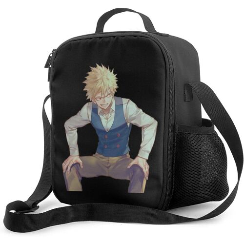 My Hero Academia ? Katsuki Bakugou Boîte à déjeuner avec doublure isolée rembourrée, sac isotherme thermique, sac à déjeuner portable à bandoulière pour adultes et enfants à l'école et au bureau