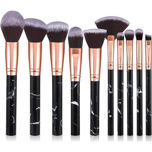 Pinceaux De Maquillage Marbre Pinceau De Maquillage Set Fond De Teint Poudre Blush Mélange Ombre À Paupières Pinceaux Setsblack10pcs 