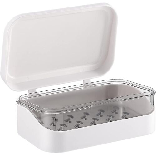 Boîte à savon à deux couches avec égouttoir amovible et couvercle, porte-boîte à savon portable pour salle de bain, camping, extérieur, douche (blanc) (1pcs)