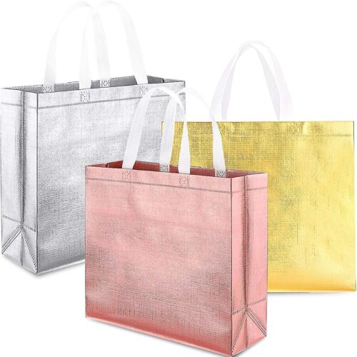 Sac d¿épicerie réutilisable brillant, sac fourre-tout avec poignée, sac cadeau élégant non tissé, sac goodies, sac à provisions, sac promotionnel, pour fête, anniversaire (rose Go