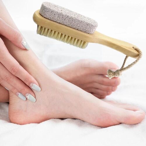 Brosse De Massage Des Pieds En Pierre Naturelle, Manche En Bois De Haute Qualité, Dissolvant Des Pieds, Exfoliante, Morte, Outil De Peau, Poils De Pédicure S9o6