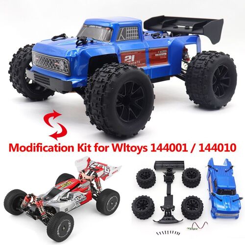 Kit De Rénovation Bleu - Kit De Coque De Carrosserie Modifiée Monster Truck, Mise À Niveau Du Pare-Chocs Avant Avec Lampe, Gros Pneus De Roues, Pièces De Voiture Rc, 144001 144010