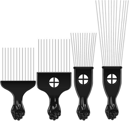 Afro Hair Comb Pick Combs African Wide Tooth Styling Brush (4pcs) (Noir)