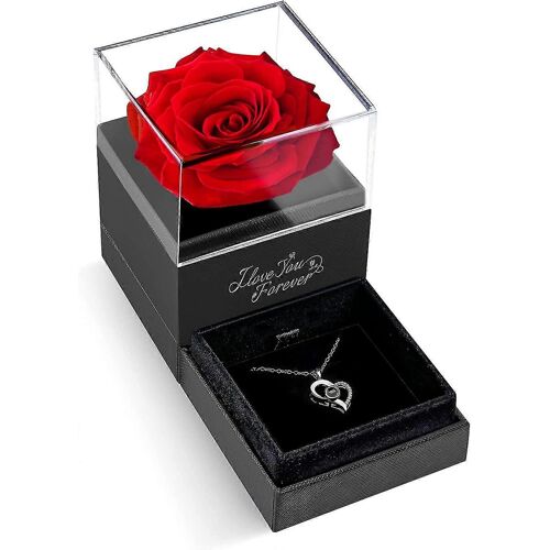 I Love You Collier Avec Rose Rouge - Cadeaux Romantiques Pour Sa Femme Petite Amie À L'anniversaire Saint-Valentin Cadeaux D'anniversaire Pour Femmes Maman
