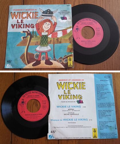 Disque Sp 45t 7" Vinyle " Wickie Le Viking " 1979 Générique Émission Télévisée Tf1 Ades Disques ,Le Petit Menestrel , Michel Barouille
