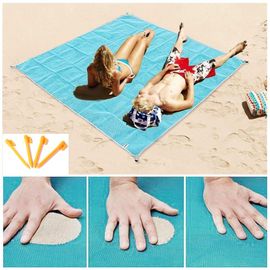 Plage Tapis Anti-Sable, Bleu, Tapis De Plage - 200 X 150cm, Pour Les Événements En Extérieur Avec 4 X Ancres En Plastique