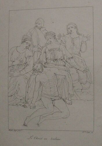 Gravure Ancienne 19° Siècle Christ Au Tombeau D'après Michel Ange Mme Soyer Graveur