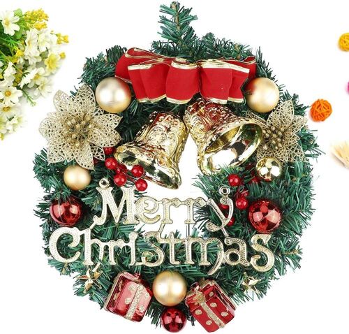 Couronne de Noël avec cloches artificielles Couronne de Noël Guirlande de fleurs de Noël Décoration de porte à suspendre Guirlande de porte de Noël Décoration de fenêtre de Noël