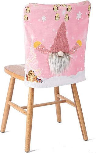 Housses de dossier de chaise de Noël avec lumières LED, housses de chaise de Noël en forme de gnome rose, housses de protection de chaise de salle à manger pour décoration de fête de Noël à la maison