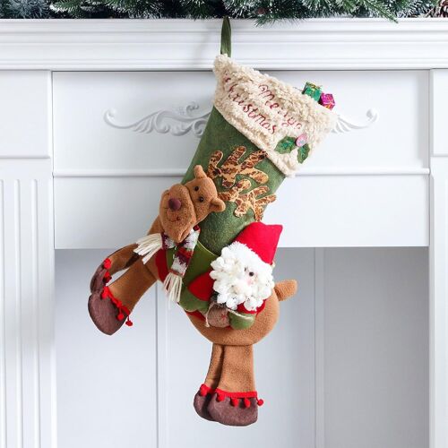 Bas de Noël, Bas de Noël 3D Elk Santa Bonhomme de Neige, Bas de Noël à Suspendre pour Cheminée de Ferme pour Vacances en Famille, Arbre de Noël, Fête, Fête, Décoration(A)