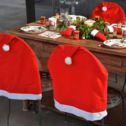 8 Pièces Housse De Chaise De Décoration De Noël , Chapeau De Décoration élastique élégant De Chaise Rouge du Père Noël Peut être Utilisé pour Décorer des Banquets Et des Fêtes De Mariage