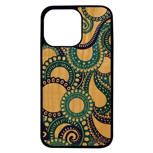 Coque Iphone 13 Pro Bois Silicone Motif Cachemire Design Coloré Personnalisé Bleu Femme Original Impression Noir 1000 Go Case