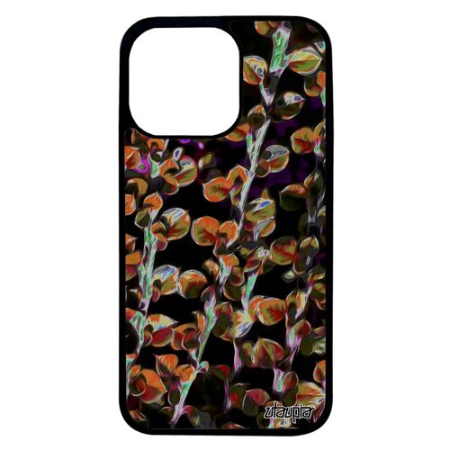 Coque silicone pour iPhone 13 pro motif feuilles fleurs etui nature personnalisé TPU texture original design orange plantes de