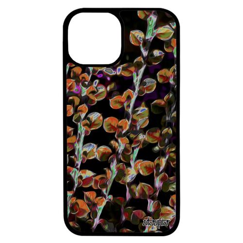 Coque motif feuilles pour iPhone 13 pro max silicone de protection souple original orange personnalisé design antichoc plantes
