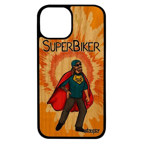 Coque Super Biker Motard Iphone 13 Pro Max En Bois Silicone De Protection Comics Orange Antichoc Bd Telephone Original Heros