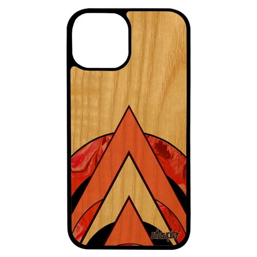 Coque pour iPhone 13 en bois silicone marbre mobile acrylique fond de protection jolie telephone original effet rouge antichoc