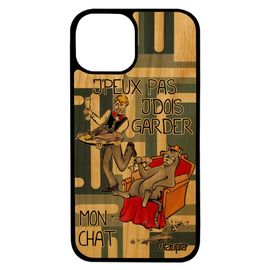 Coque Iphone 13 Bois Silicone Humour J'peux Pas J'dois Garder Mon Chat De Protection Animal Gris Texte Dessin Comique Original