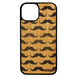 Coque Pour Iphone 13 En Bois Silicone Moustache 4g Design Original Vintage Dessin Jolie Gris Pipe Peinture Etui Housse De