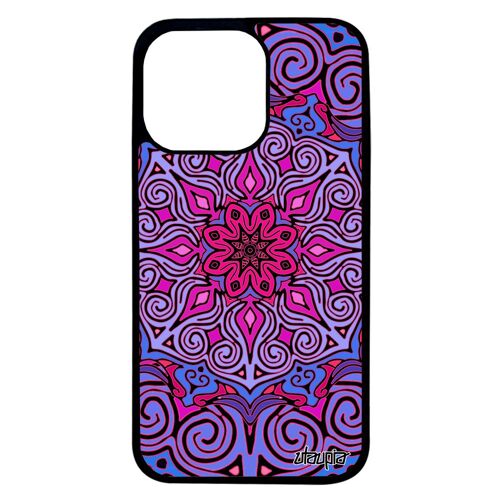 Coque iPhone 13 pro silicone Mandala original antichoc indien hindou coloré Violet noir diagramme oriental imprimé mobile de