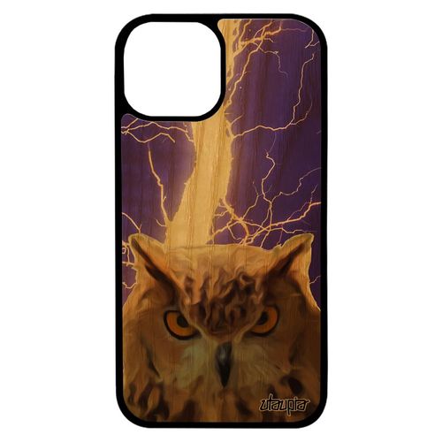 Coque Bois Pour Iphone 13 Mini Silicone Hibou Design Eclair Telephone Chouette Original Violet Oiseau Tpu Animaux Orage Animal