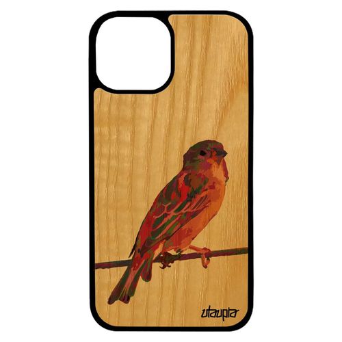 Coque Bois Oiseau Pour Iphone 13 Mini Silicone Petit Antichoc Original Mobile Moineau Etui Violet Nature Telephone De
