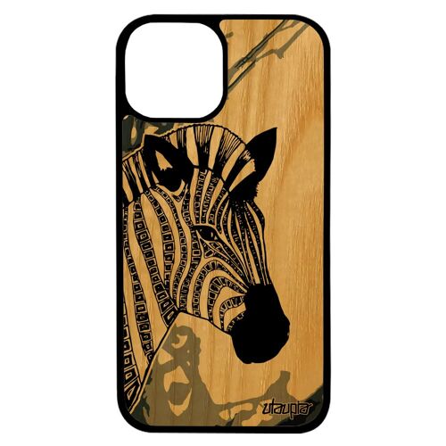 Coque En Bois Silicone Iphone 13 Zebre Portable Telephone Original Azteque Ethnique Dessin Homme Safari Souple Noir Rayé Gris