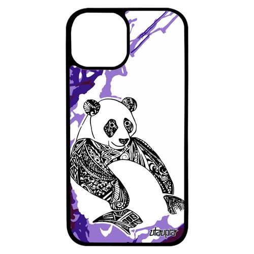 Coque Panda Iphone 13 Mini Silicone Ethnique Peinture Violet Azteque Personnalisé Original Art Paix Portable Tribal Solide