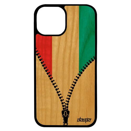 Coque silicone pour iPhone 13 pro max en bois veritable drapeau luxembourg luxembourgois basket de protection foot noir 128 Go